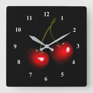 Fresh Sweet Cherry Quadratische Wanduhr