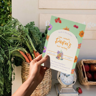 Fresh to Market Erster Geburtstag Thema - Blumen Einladung