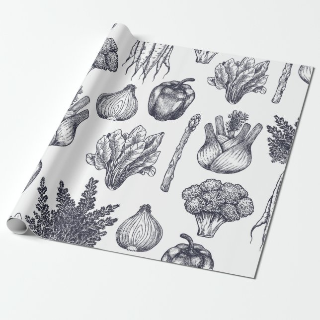 Fresh vegetables seamless pattern. Broccoli, carro Geschenkpapier (Ungerollt)