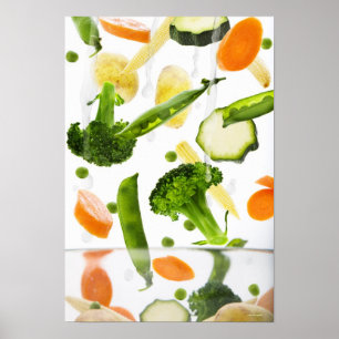 Fresh vegetables with water falling into a bowl poster