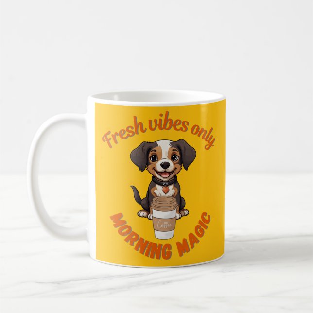 Fresh Vibes & Coffee Playful Puppy Digital Artwor Kaffeetasse (Links)