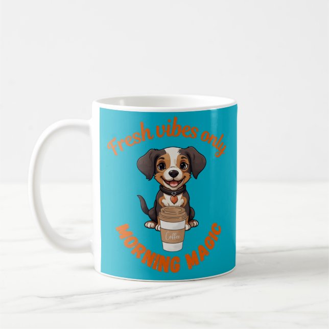 Fresh Vibes & Coffee Playful Puppy Digital Artwor Kaffeetasse (Links)