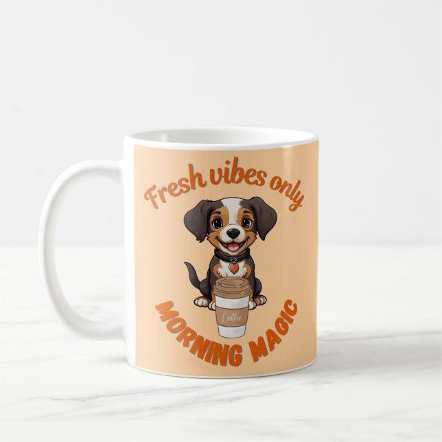Fresh Vibes & Coffee Playful Puppy Digital Artwor Kaffeetasse (Links)