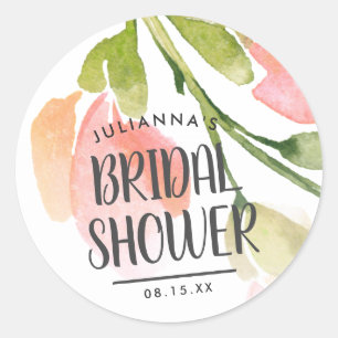 Fresh Watercolor Blooms Brautparty Gefallen Runder Aufkleber