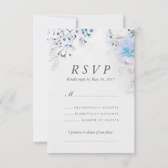 Fresh Watercolor Light Blue Floral Boho RSVP Card (Vorderseite)