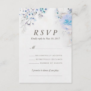 Fresh Watercolor Light Blue Floral Boho RSVP Card Karte