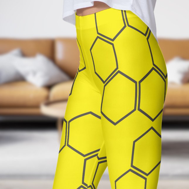 Fresh Yellow Honey Hive Pattern Leggings (Honey Hive on Bright Yellow )