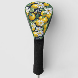 Fresh Yellow Lemons With Busy Bees & White Blooms Golf Headcover