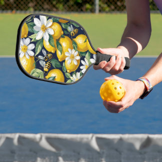 Fresh Yellow Lemons With Busy Bees & White Blooms Pickleball Schläger