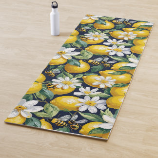 Fresh Yellow Lemons With Busy Bees & White Blooms Yogamatte