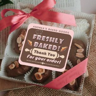 Freshed Brown and Pink Bäckerei Vielen Dank Niedli Quadratischer Aufkleber