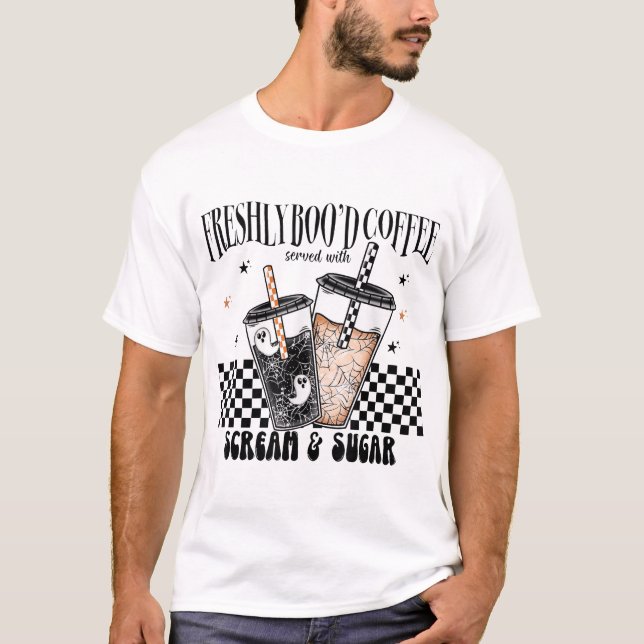 Freshly Boo'D Coffee Lovers Boujee Ghost Halloween T-Shirt (Vorderseite)