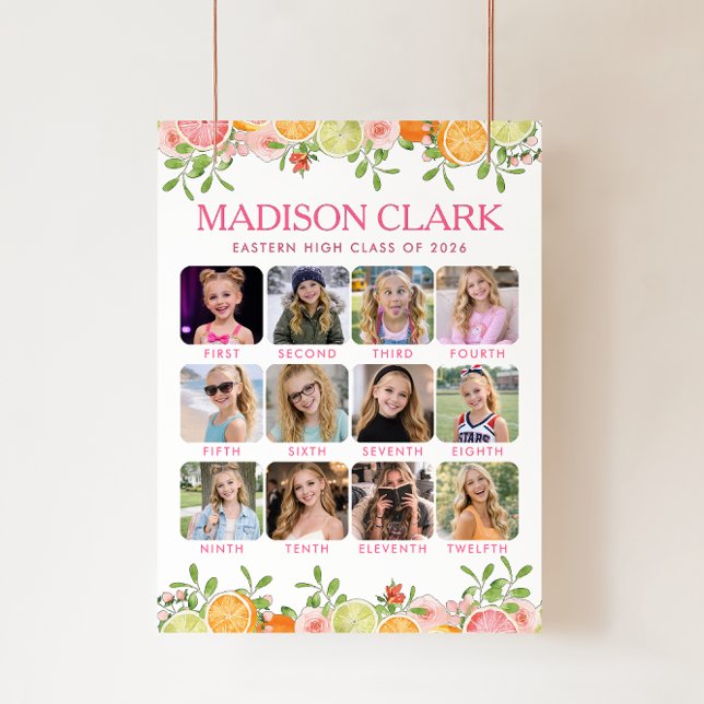 Freshly Graduated Floral Citrus Milestone Photo Poster (Von Creator hochgeladen)