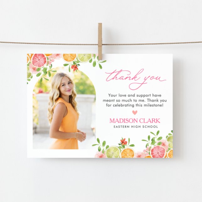 Freshly Graduated Floral Citrus Thank You Card Dankeskarte (Von Creator hochgeladen)