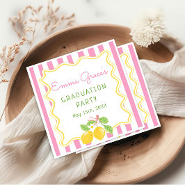 Freshly Graduated Lemon Pink Stripes Grad Napkins Serviette