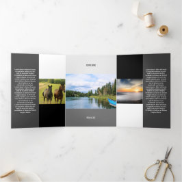 Freshly Grey Black Tone Squared Off Qr Code Dreifach Gefaltete Karte