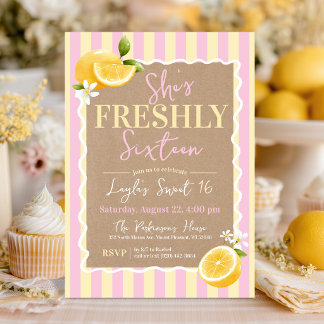 FRESHLY Sixteen Zitronen Pink & Gelb 16. Geburtsta Einladung