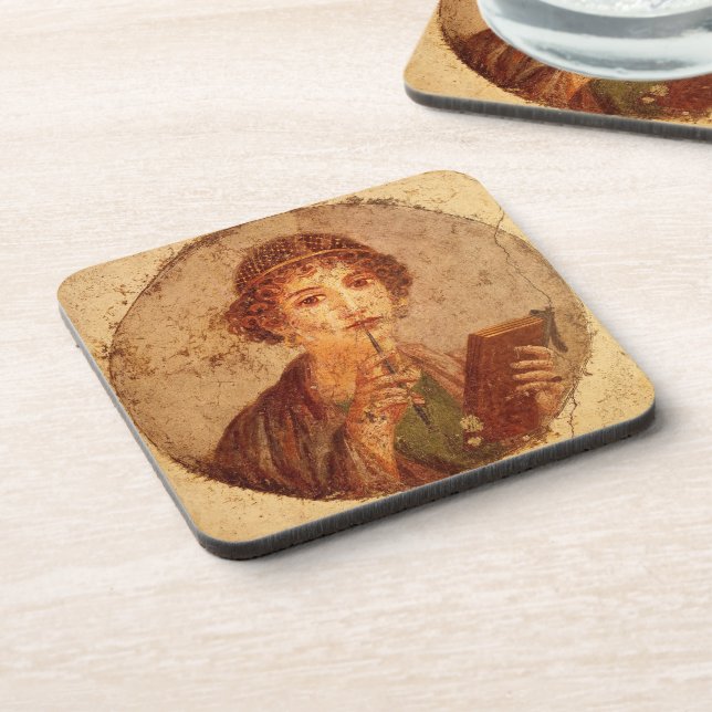 Fresko von Sappho in Pompeji Getränkeuntersetzer (Linke Seite)