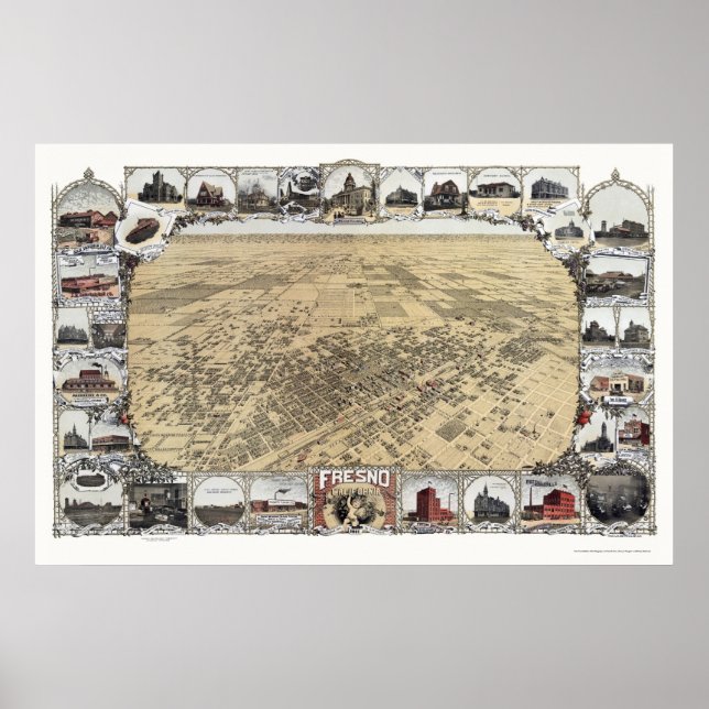 Fresno, CA Panorama Karte - 1901 Poster (Vorne)