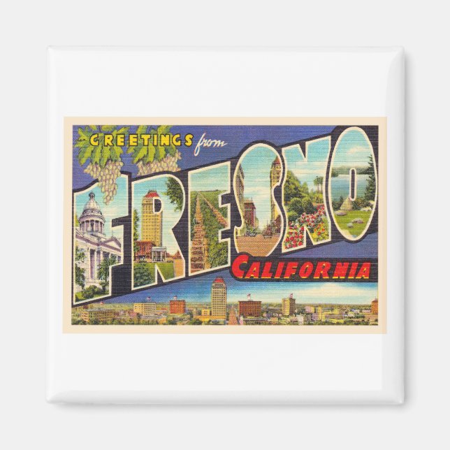 Fresno California CA Vintager Großbuchstabe Postka Magnet (Vorne)