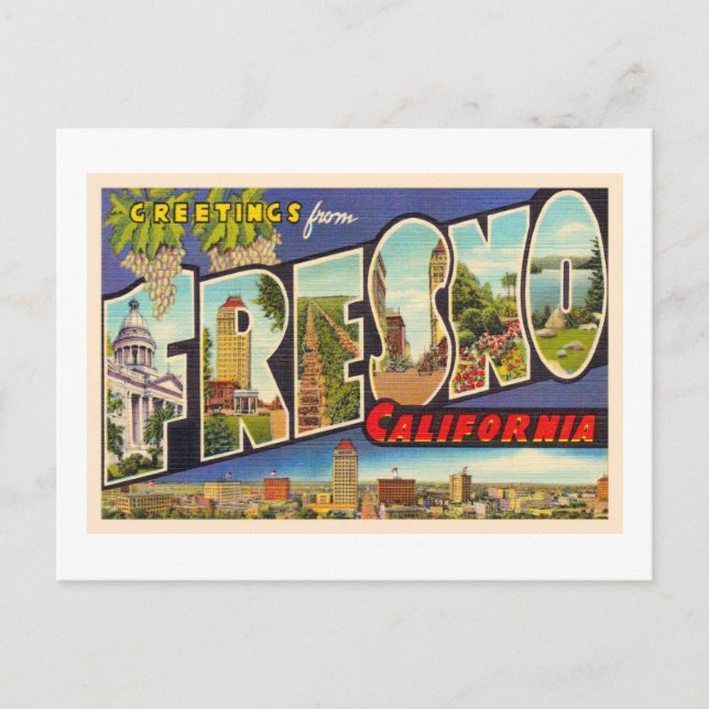 Fresno California CA Vintager Großbuchstabe Postka Postkarte (Vorderseite)