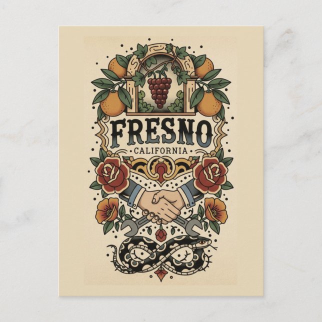 Fresno California Central Valley Postkarte (Vorderseite)