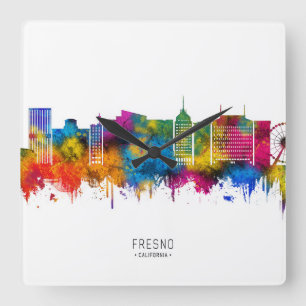 Fresno California Skyline Quadratische Wanduhr