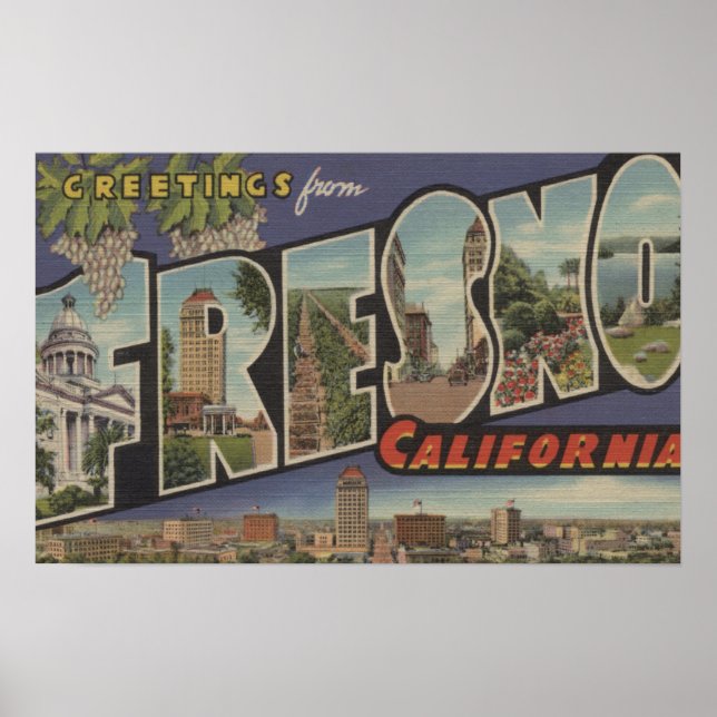Fresno, Kalifornien - Große Buchstabenszenen Poster (Vorne)