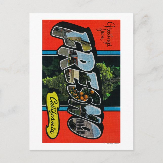 Fresno, Kalifornien - Große Buchstabenszenen Postkarte (Vorderseite)