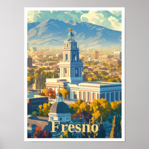 Fresno Kalifornien Kunst Vintage Reiseillustration Poster