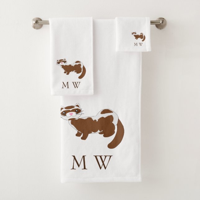 Frettchen-Design-Monogramm Badhandtuch Set (Insitu)
