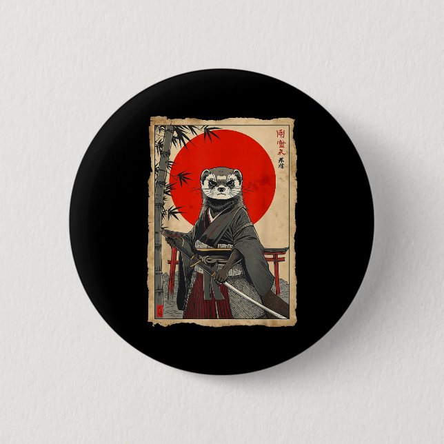 Frettchen Samurai Japanische Vintage Krieger Kunst Button (Vorderseite)