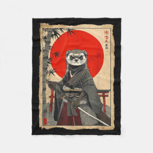 Frettchen Samurai japanische Vintage Krieger Kunst Fleecedecke