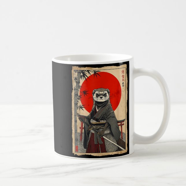 Frettchen Samurai japanische Vintage Krieger Kunst Kaffeetasse (Rechts)