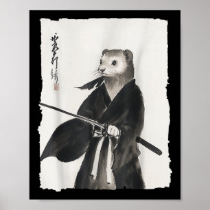 Frettchen Samurai Japanische Vintage Krieger Kunst Poster