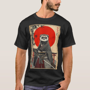 Frettchen Samurai Japanische Vintage Krieger Kunst T-Shirt