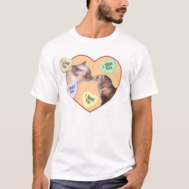 Frettchen und Katze im Herzen T-Shirt (Vorderseite)