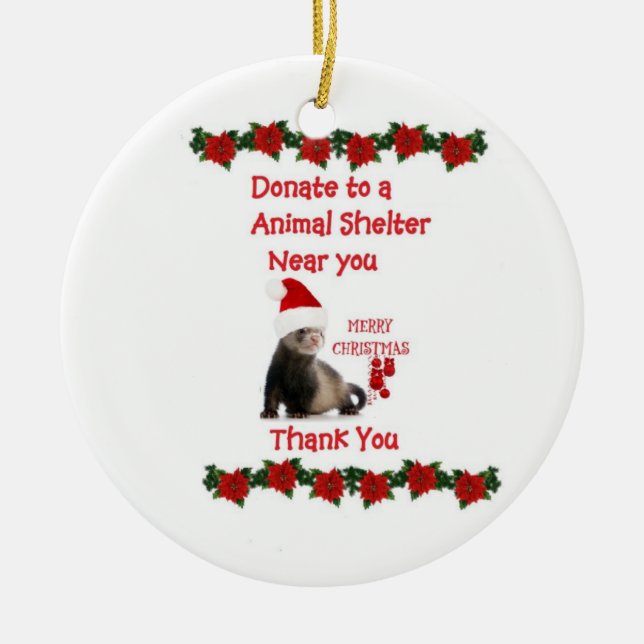 Frettchen-WeihnachtsKeramik-Verzierung Keramik Ornament (Vorne)