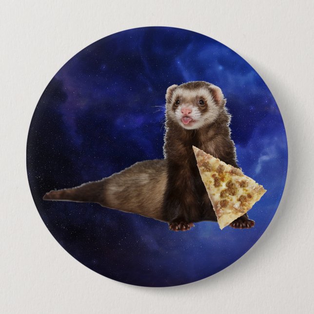 Frettchen Wiesel Pizza Scheibe Nebel Weltraum Button (Vorderseite)