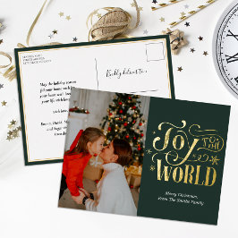 Freude am World Green Gold Script Foto Modern Folien Feiertagspostkarte