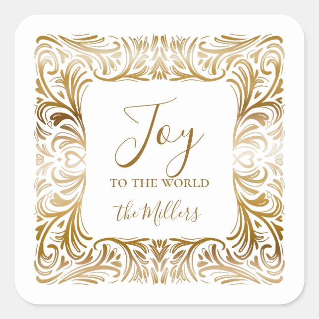 Freude an der Welt Familienname Elegante Weihnacht Quadratischer Aufkleber (Vorderseite)