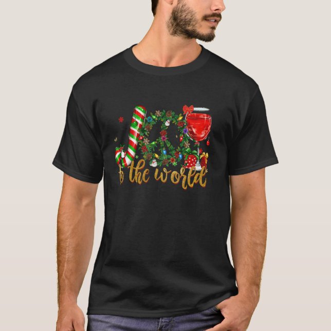 Freude an der Welt mit Candy Cane Red Wine Peace T-Shirt (Vorderseite)