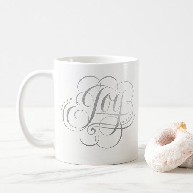 Freude an der Welt - Silberne Weihnachtskalligraph Kaffeetasse (Mit Donut)
