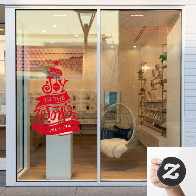 Freude an der Welt Weihnachtstypografie rot Fensteraufkleber (Schaufenster)