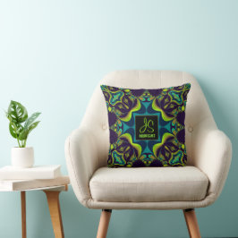 Freude an Lila Aquamarin-grüner Monogramm Kissen