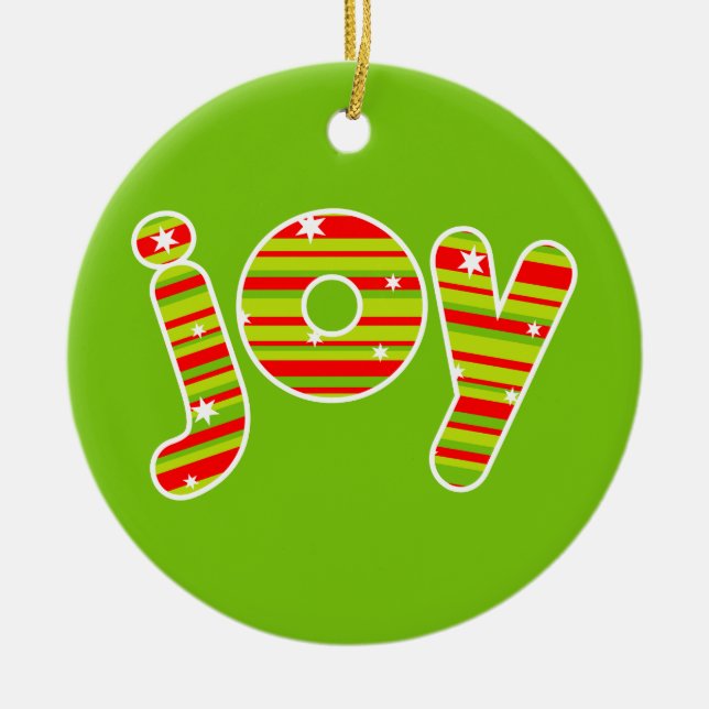 Freude an Weihnachten, Rot und Grün Streifen Keramik Ornament (Vorne)
