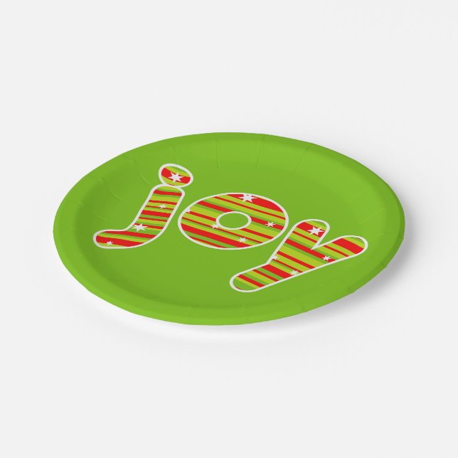 Freude an Weihnachten, Rot und Grün Streifen Pappteller (Schrägansicht)