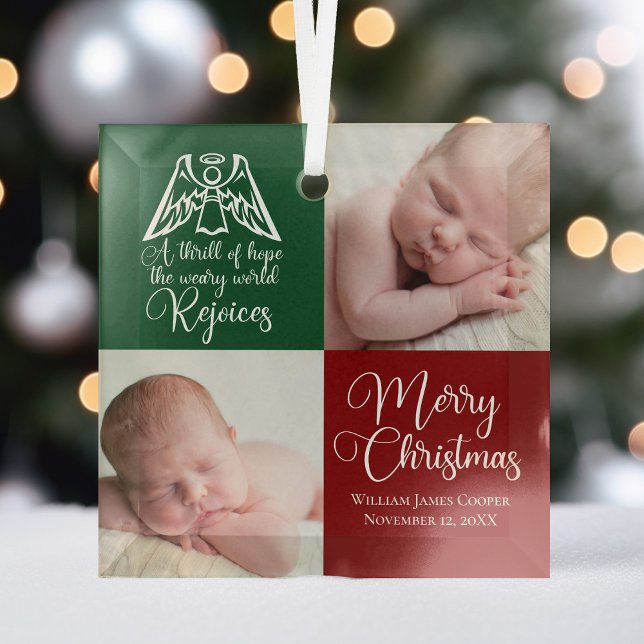 Freude Angel Beautiful Red Green Weihnachten Foto Ornament Aus Glas (Von Creator hochgeladen)