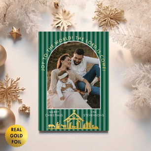 Freude Auf Der Welt Grüne Weihnachts Krippe Foto Folien Feiertagskarte