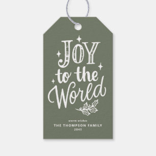 Freude auf die Welt Lettering Taupe Grün Weihnacht Geschenkanhänger